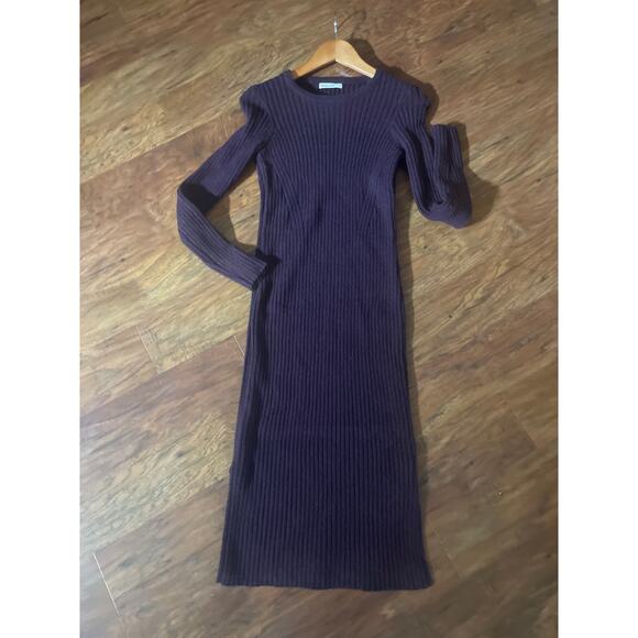 MARINE LAYER Ribbed Midi Sweater Dress Deep Purple Plum Cozy Merino Wool Small S - Picture 5 of 5